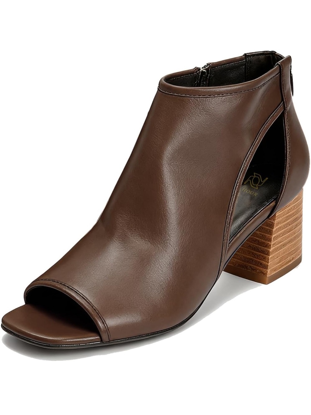 Chunky High Heel Booties Suede Open Toe Side Cut-Out Ankle Boots Back Zipper